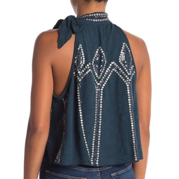 Free People Glitter City Tie Neck Tank Top sz Sm - Picture 2 of 11